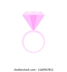 Simple pink diamond wedding ring icon, vector
