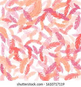 Simple pink flamingo feathers vector background. Wildlife nature isolated plumage. Detailed majestic feather on white design. Soft plumelet native indian ornament.