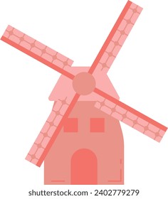 Simple pink flat drawing of the Dutch historical landmark monument of the PASTORAL WINDMILL, NETHERLANDS