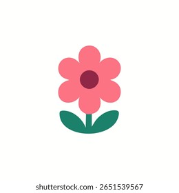 Flor rosa simples com folhas verdes