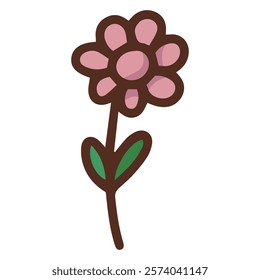 A simple pink flower on a green stem, ideal for floral designs, romantic themes, and nature-inspired illustrations