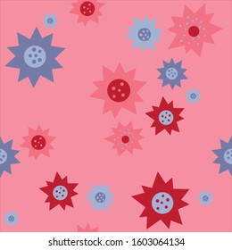 Simple and pink Flowerpower Seamless Pattern in Retro Art