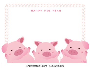 simple pink frame layout with piggy vector