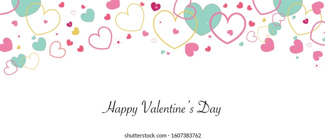 Simple pink, green, yellow, red hearts. Happy Valentine's Day banner style background vector design element