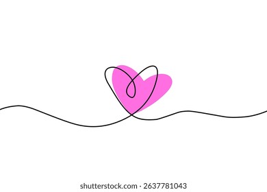 	
Simple pink heart continuous wavy line art drawing on white background. Happy valentine's day header or banner or letter template. vector heart.