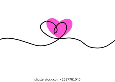 	
Simple pink heart continuous wavy line art drawing on white background. Happy valentine's day header or banner or letter template. vector heart.
