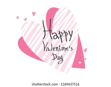 Simple pink heart design and Valentine's Day greeting on a white background.
