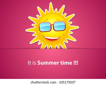 Simple pink Holiday Card with sun made from paper-vector
