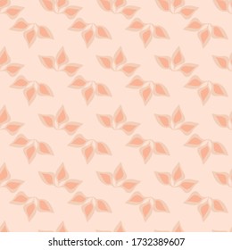 Simple pink leaves seamless vector pattern. Pastel surface print design. For backgrounds, textures, stationery, wrapping paper, and packaging.