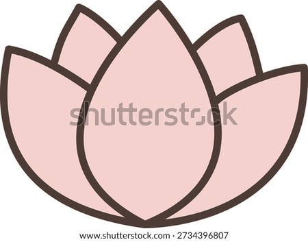 A simple pink lotus flower design with rounded petals, symbolizing purity and tranquility.