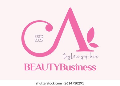 Simple Pink Luxurious Letter A incorporated Nature leaf ornament icon design template suit for your Brand Identity. Beauty business, spa, yoga, or cosmetic product.