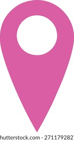 Ein einfaches rosafarbenes Kartenzeichen oder ein Pin-Symbol wird auf sauberem, weißem Hintergrund angezeigt.