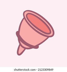 Sencilla taza menstrual rosada de cerca. Protección ecológica para las mujeres en días críticos. Estilo Doodle.