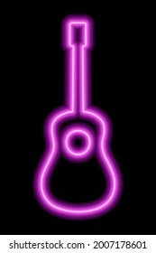 Simple pink neon guitar silhouette on a black background. Vector illustration