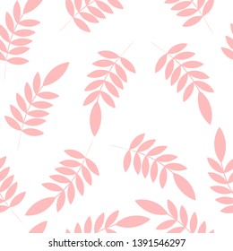 Simple pink on white leafs silhouettes seamless pattern