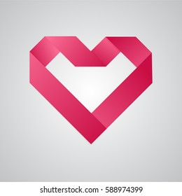 Simple pink paper heart. Vector illustration.