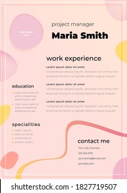 simple pink pastel gradient woman resume cv work template