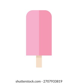 Paleta rosa simple en un palo, un dulce y refrescante icono de Vector plano de postre congelado para golosinas de verano.
