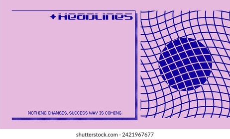 Simple Pink and Purple Line and Wavy Grid, Abstract Y2K Illustration Presentation Template