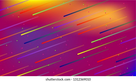 Simple pink, purple, and yellow vector background with rainbow parallel diagonal lines and dots/ circles all over. The lines fade to transparent lines giving an illusion of motion