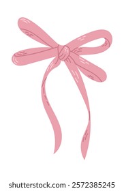 Simple pink ribbon bow in a minimalistic illustration style on a white background. Vector isolated drawing