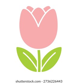 A simple pink tulip flower with green leaves illustration design