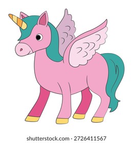 Einfaches rosafarbenes Einhorn einzeln auf weißem Hintergrund