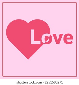 A simple pink vector graphic of a heart with the word love cut into it all on a pink background. In celebration of St Valentine's day on February the fourteenth