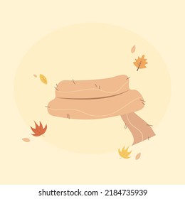 Simple Pink Warm Knitted Scarf Icon . Cozy And Cute Autumn Clothes With Leaves For Cold Weather. Home, Holiday, Fall Aesthetic And Elements. Flat Style Vector Illustration