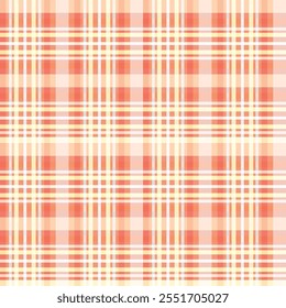 Simple pinkish and peach plaid pattern. Seamless print of intersecting light and bright coral and salmon stripes, vector background. The best idea for your project.