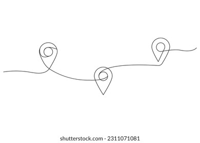 Simple pins on way in thin Linear style. route directions and locations.Gps navigation and Travel concept. Vector illustration.