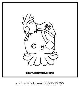 Simple Pirate Octopus Coloring Page