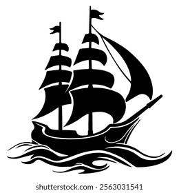 simple pirate Sailing ship silhouette