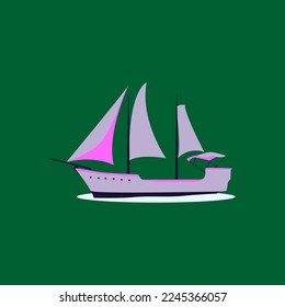 Simple pirate ship illustration with green background