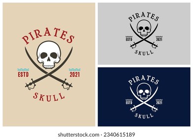 Simple Pirates Skull with Crossing Swords Vintage for Boat Ship Sailor Nautical Navy logo design