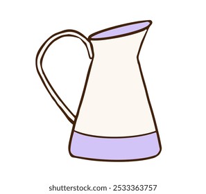 simple pitcher with a curved handle and a narrow spout. It has a minimalist design in soft cream and lavender tones. Ideal for décor, vintage or kitchen-themed designs.