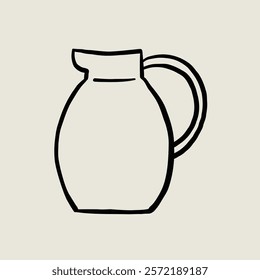 Simple Pitcher Pottery Ceramic. Jug Sketch Black Line Symbol. Stylized Whimsical Hand Drawn Vector Element Decor