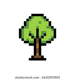 A simple pixel art tree with a green crown and brown trunk, ideal for games, apps, and eco-themed projects.