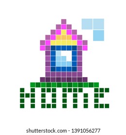Simple pixel house on a white background. Vector illustration.