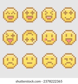 simple pixel illustration of emoticons with various forms of expressio