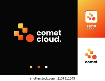 Simple pixel meteor and comet Logo monogram. Abstract comet logo vector design. Simple, Science, technology, Data Company, laboratory, logotype.