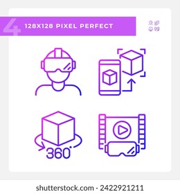 Simple pixel perfect icons collection representing VR, AR and MR, gradient thin line illustration.
