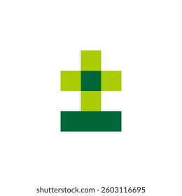 simple pixel plus medical green logo vector 