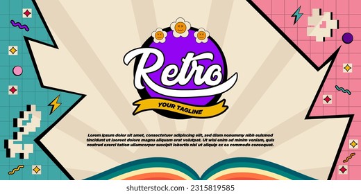 Simple Pixel Retro Plantillas de Banner Vector Ilustración