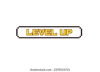 simple pixelated level up text. concept of vintage video game. pixel art .8 bit game. retro game. for game assets in vector illustrations.	