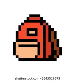 Simple pixelated red backpack in 8-bit retro style. Great for school visuals, character items, or digital asset packs.