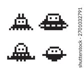 Simple Pixelated Retro Alien Invasion Spacecraft Icons for Arcade Games