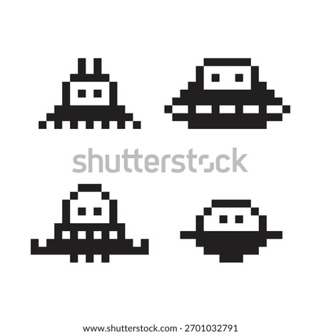 Simple Pixelated Retro Alien Invasion Spacecraft Icons for Arcade Games