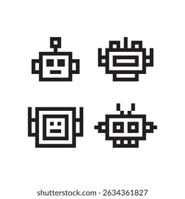 Simple Pixelated Robot Character Design Element Illustration Set
