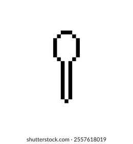 A simple, pixelated spoon. The round bowl and long handle are outlined in bold, black pixels. 